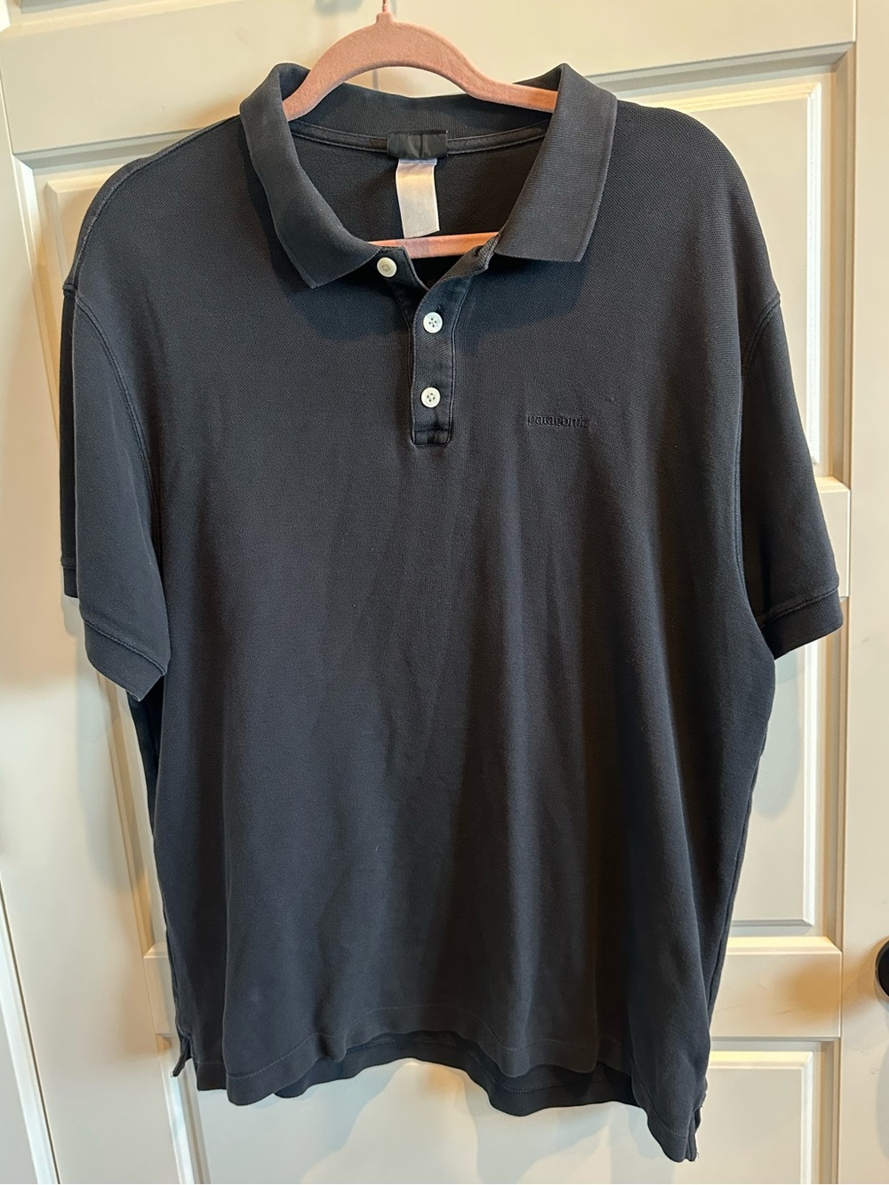 Patagonia XL Black Organic Cotton Polo Shirt Tonal Embroidered Logo Men’s
